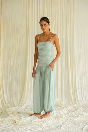 Dwell Jumpsuit Aquamarine Draped Palazzo