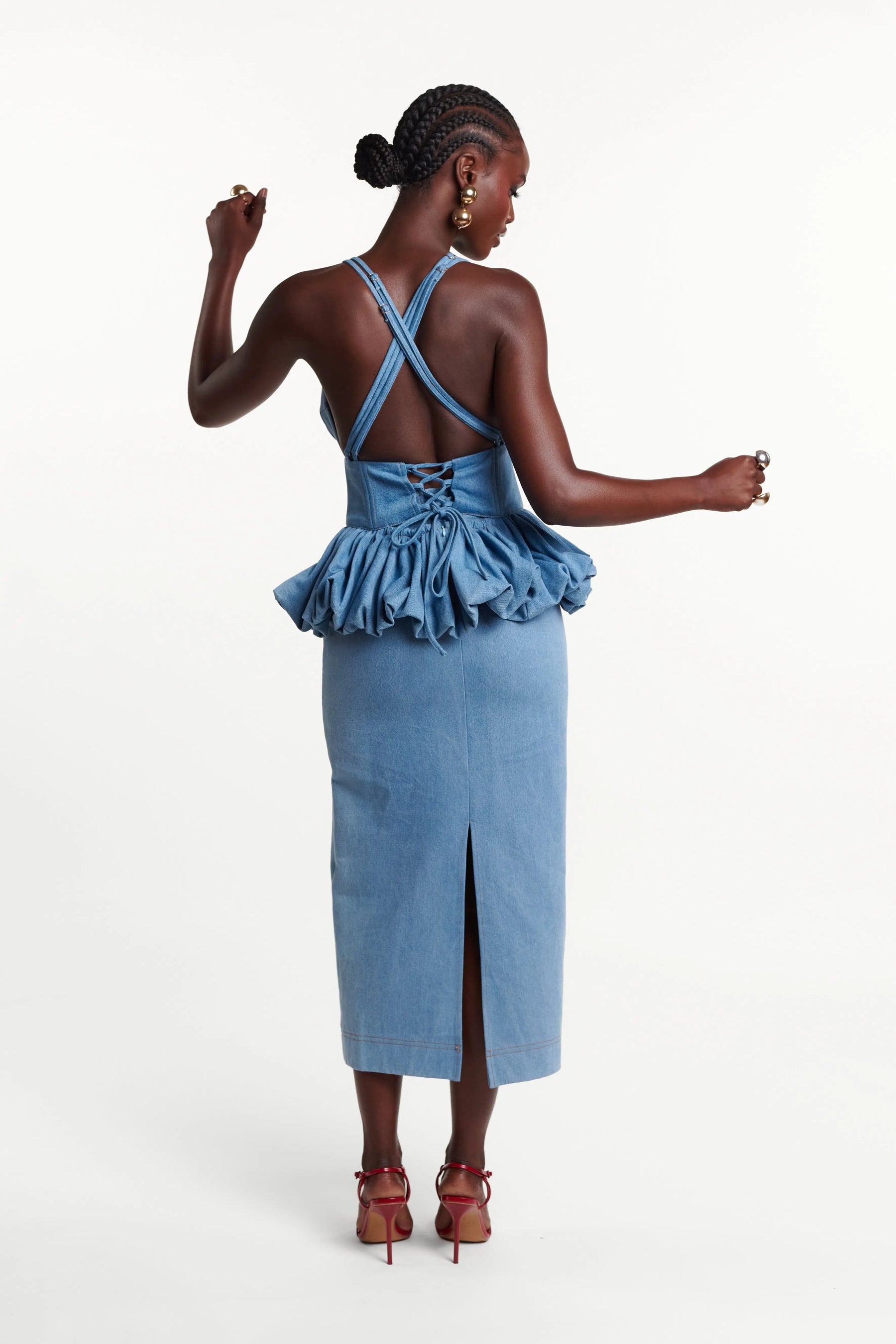 Light Denim ONA Midi Skirt