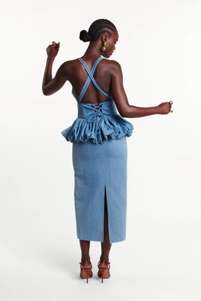 Light Denim ONA Midi Skirt