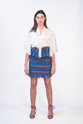 SENTIMENTO, Sky blue High waist pencil skirt with fringes