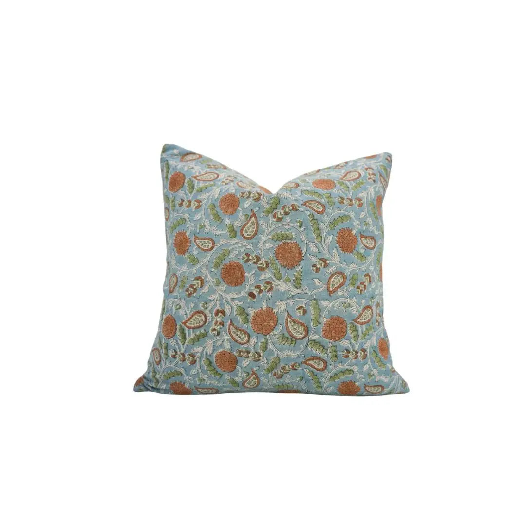 Traditional Hand Block Print Viscose Linen Pillow Cover - Gopi