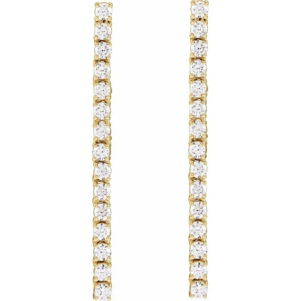 3/4 CT Natural Diamond Bar Earrings in 14K Gold