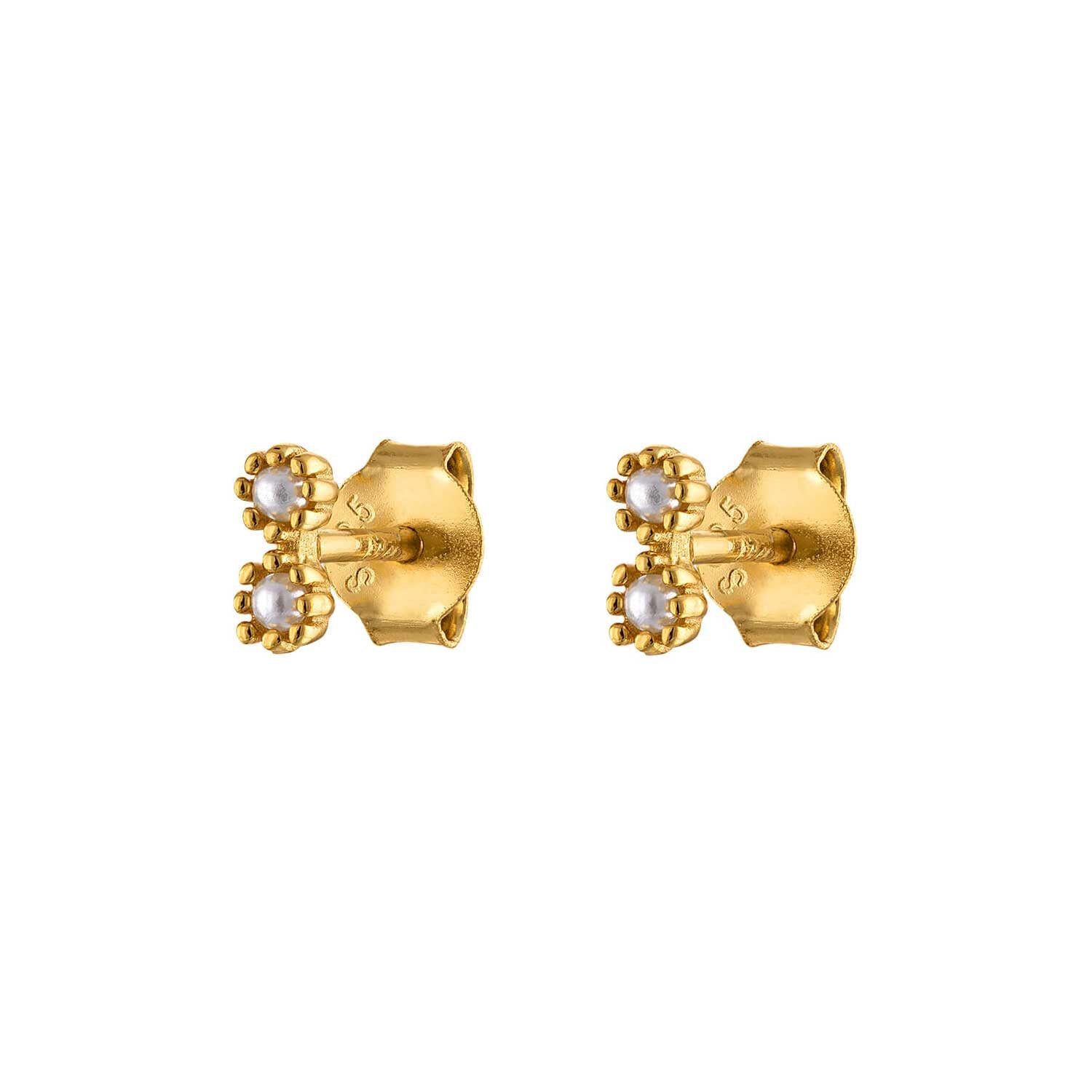 Double Pearl Gold Earring Stud