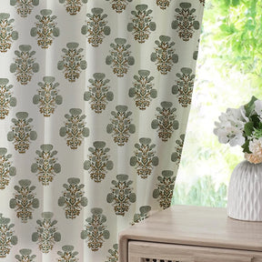 Hand Block Printed Pure Linen Pleated Curtain - Swadesh