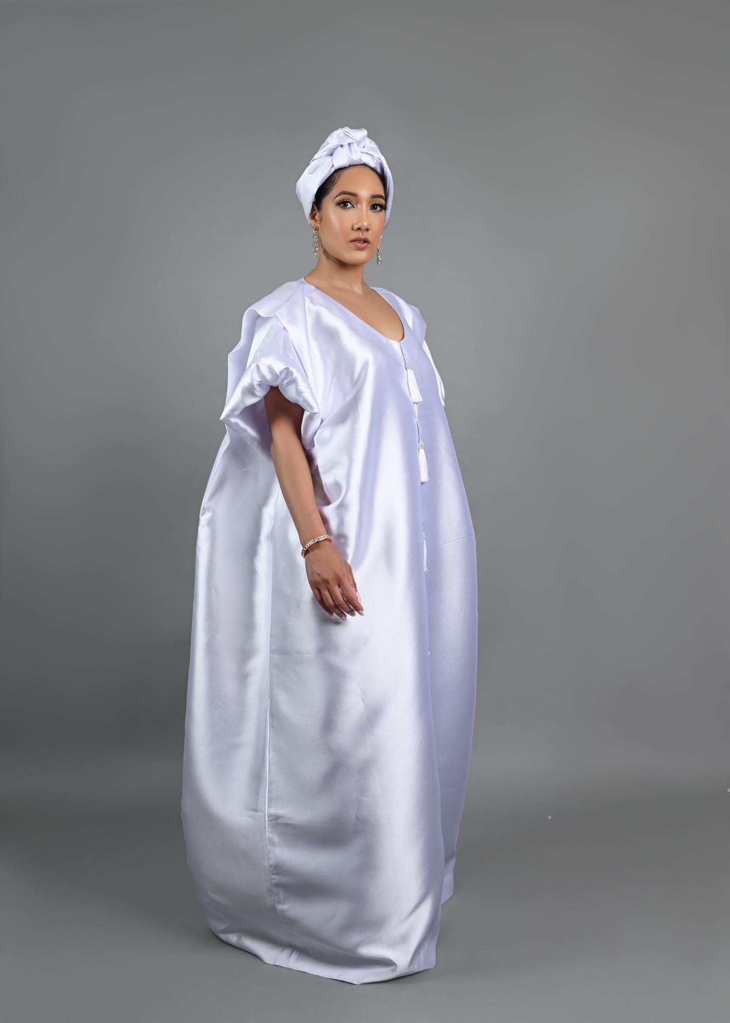 Joromi Mikado Silk Boubou kaftan dress (White)