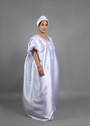 Joromi Mikado Silk Boubou kaftan dress (White)