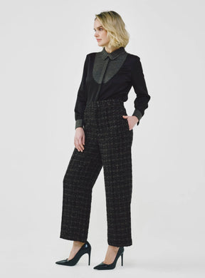 Fancy Tweed Wide Leg Pants with Elastic Waistband