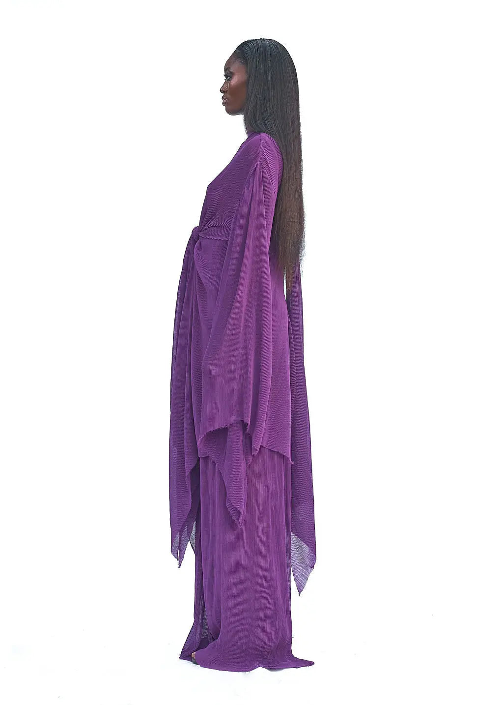 ZERA PLEATED KIMONO- PLUM