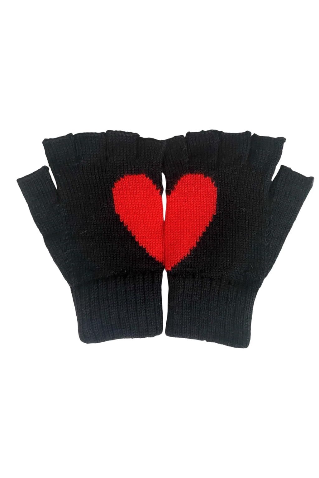 Heart fingerless alpaca gloves