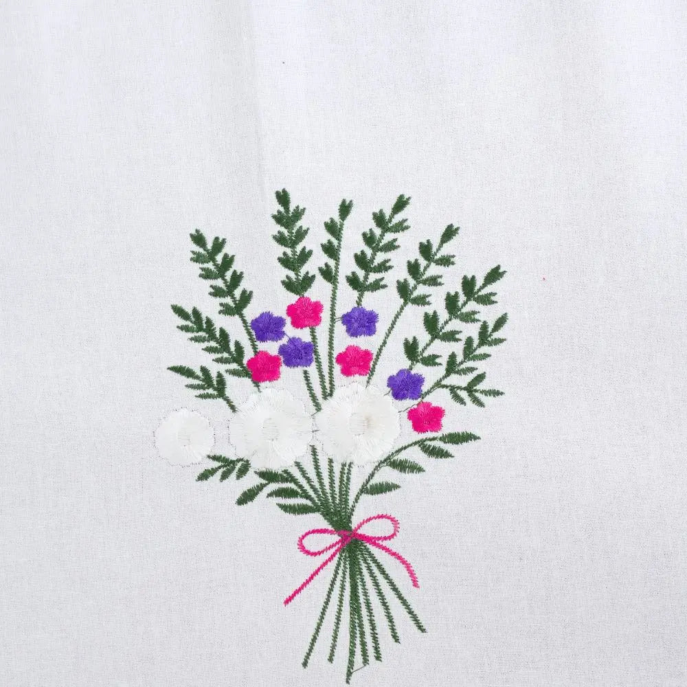 Premium Hand Floral Embroidered Cotton Tablecloth Size 76 x 56 Inches for Table Decor