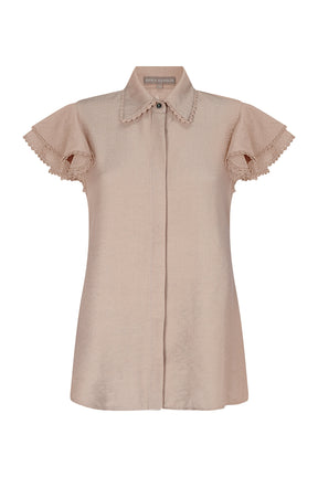 Clark Ruffle Sleeve Blouse | Nude