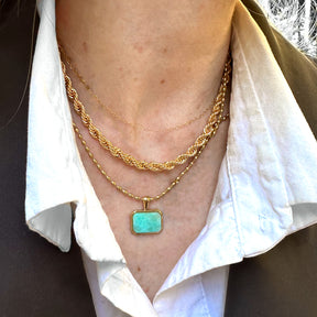 Amazonite Gemstone Necklace Gold Layering Pendant