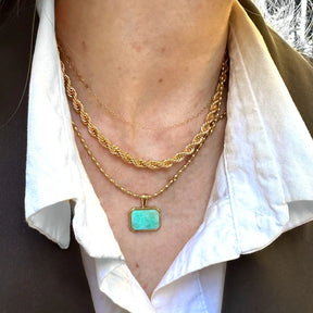 Amazonite Gemstone Necklace Gold Layering Pendant
