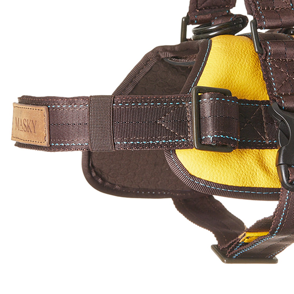 Premium Leather Anti-Choke Harness • Yellow ~ Brown