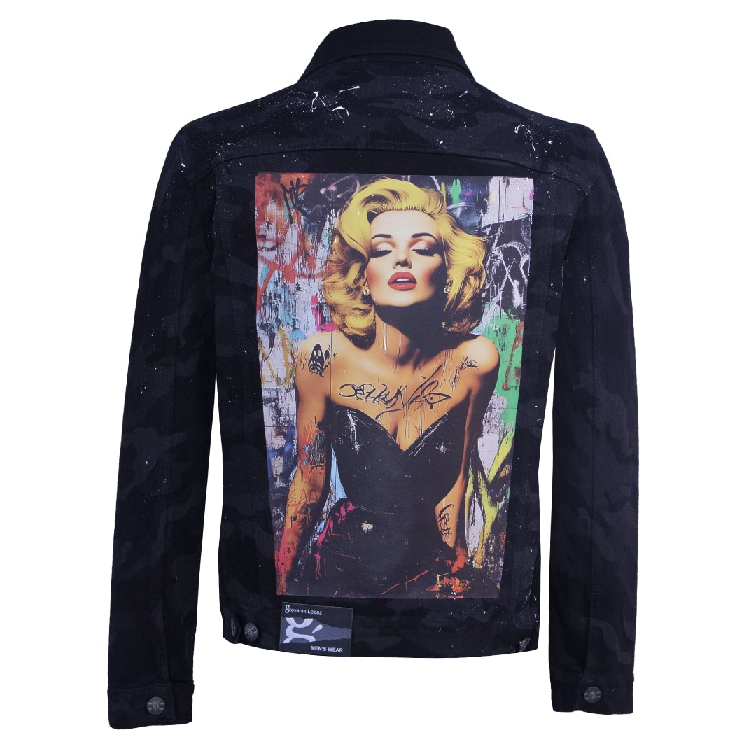 Black denim jacket with Marilyn Monroe print