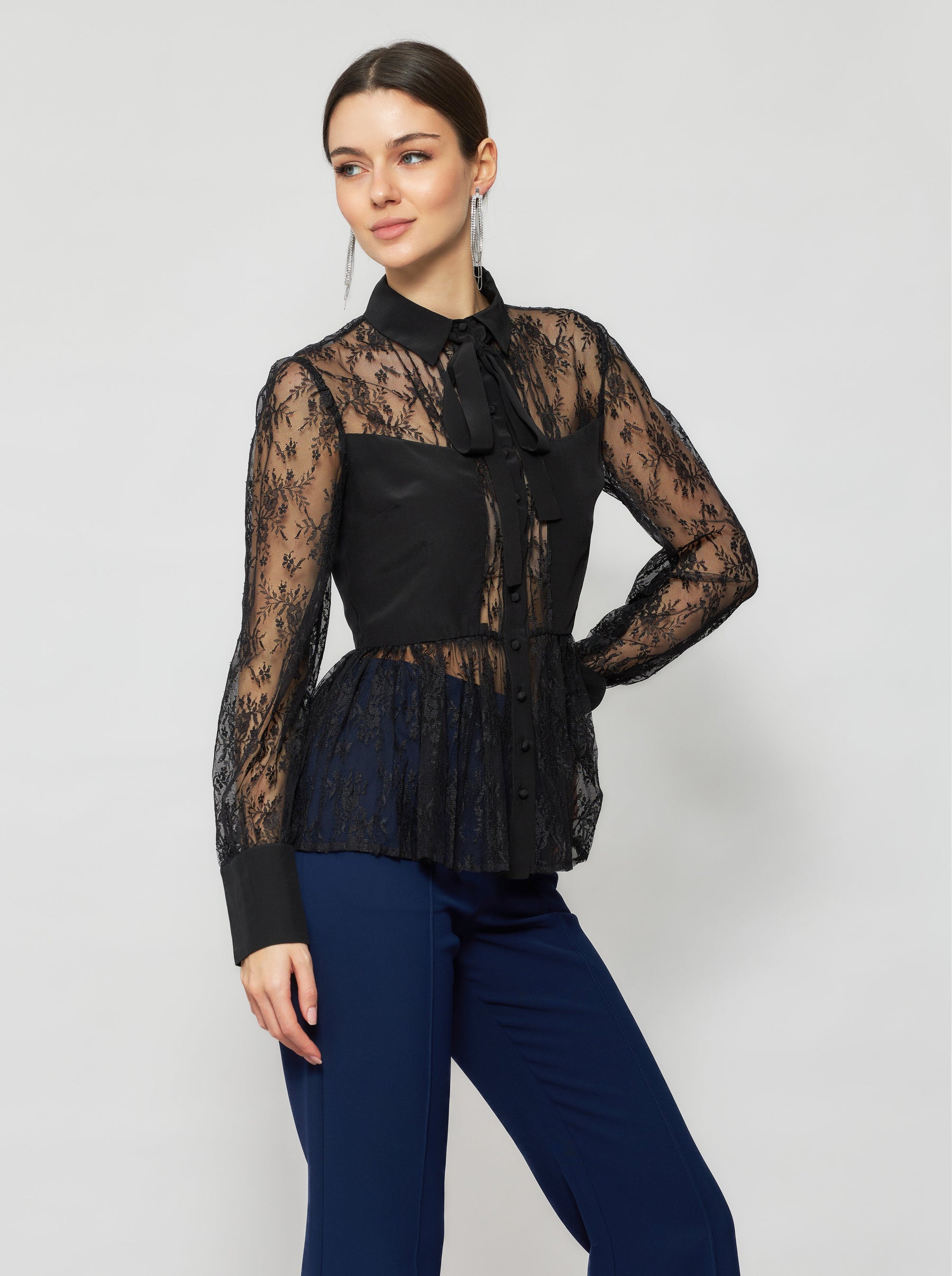 Laelia Pleated Lace Silk Blouse
