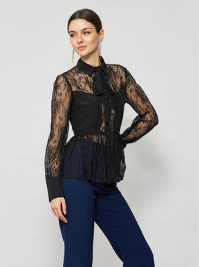 Laelia Pleated Lace Silk Blouse
