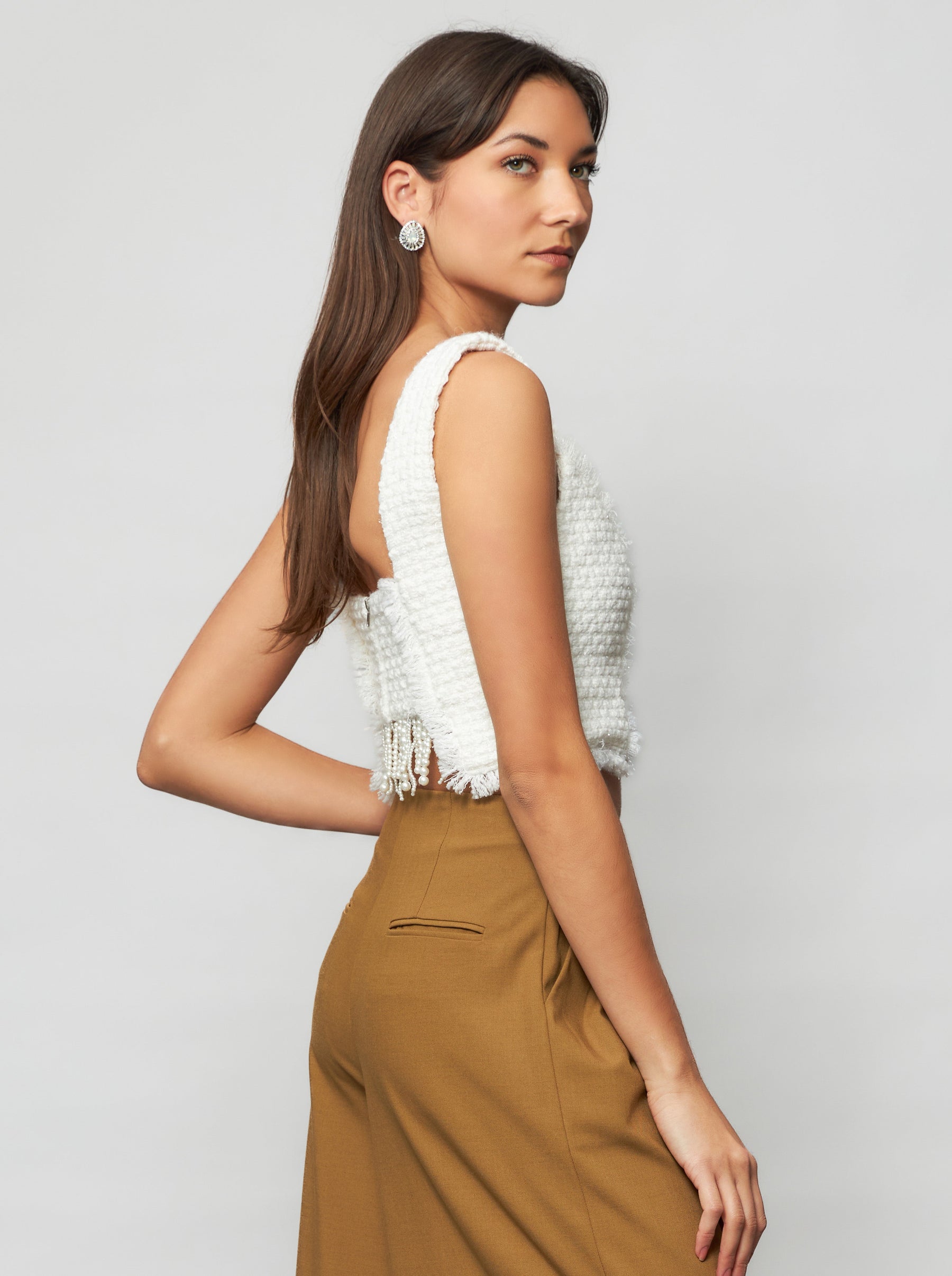 Tia Shimmering Tweed Bouclé Crop Top