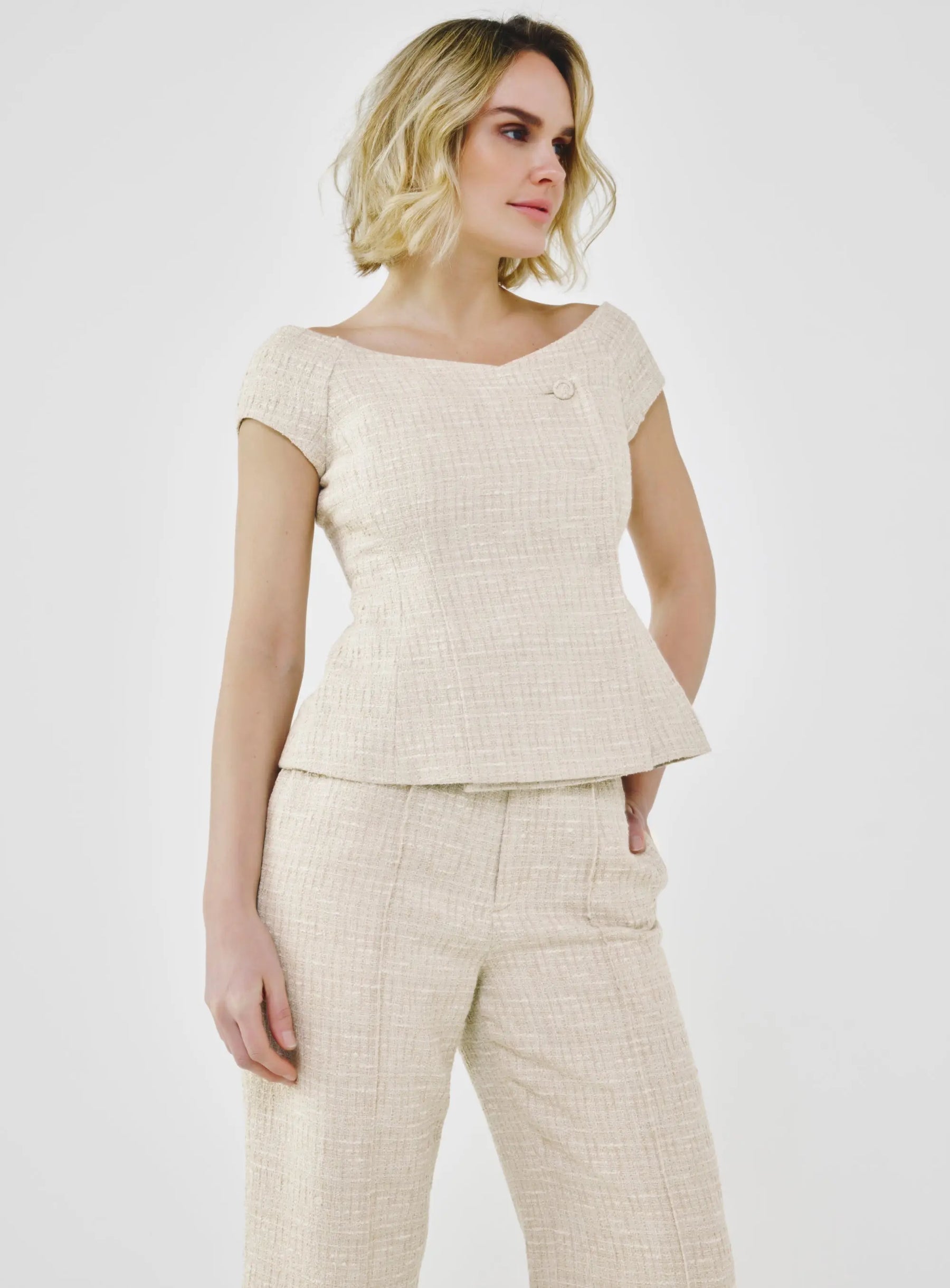 Tailored Fancy Tweed Bardot Top