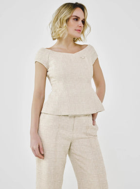 Tailored Fancy Tweed Bardot Top