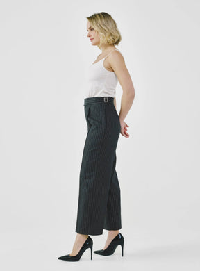 Pinstripe High-Waist Tailored Pants