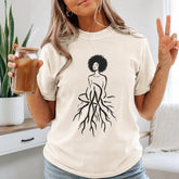 Grounded Woman Rooted Tree Line Art Graphic T-Shirt | Ivory Mindful Self Care Cotton Tee