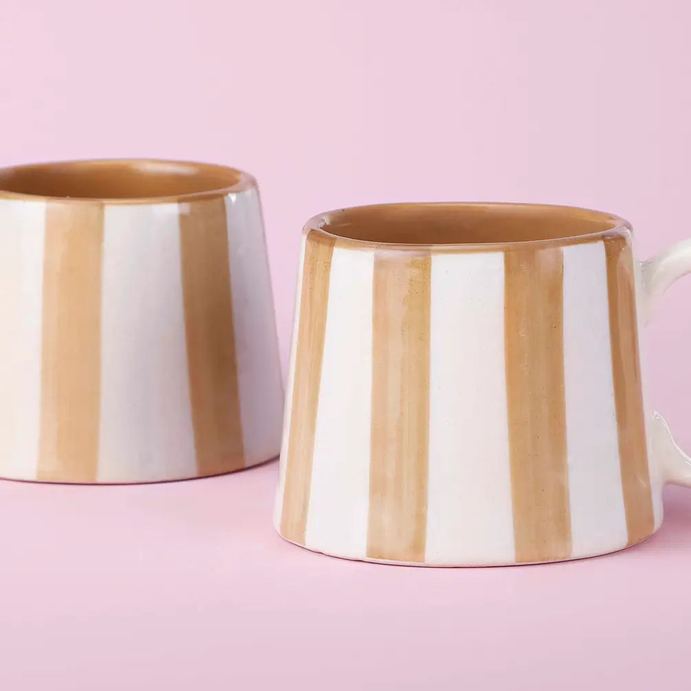 Ceramic Brown Stripe  Coffee cup- 220ml (Set of 2)