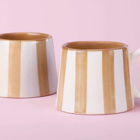 Ceramic Brown Stripe  Coffee cup- 220ml (Set of 2)