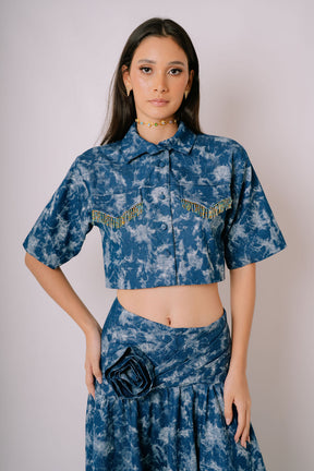 Tie-Dye Denim Fringe Vest