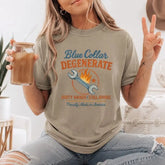 Blue Collar Degenerate Dirty Hands Graphic T-Shirt | Khaki Mechanic Humor Cotton Tee