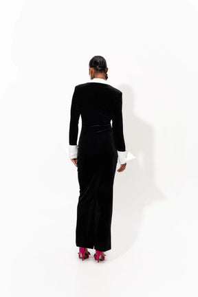 ROBIN Velvet Maxi Dress in ONYX