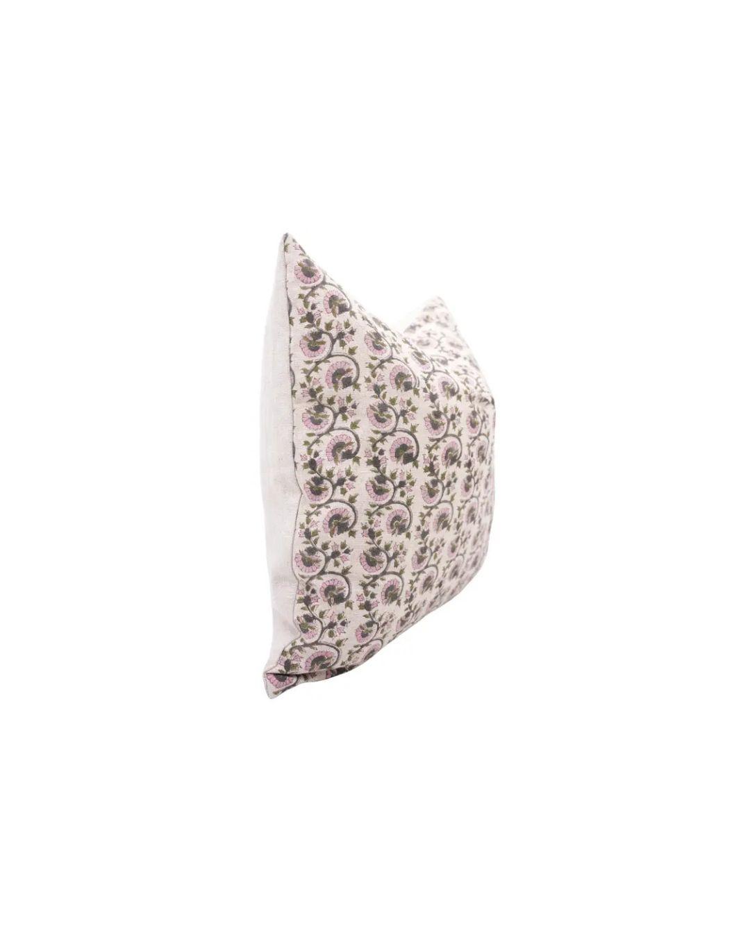 Decorative Hand-Carved Hand Block Printed Design Pure Linen Pillow Cover- Gul Naaz