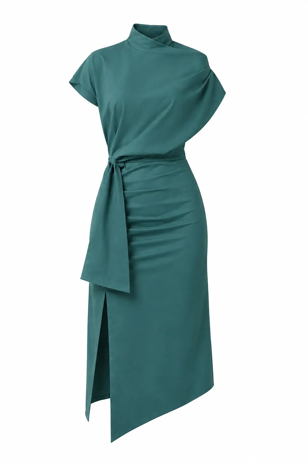 Sea-green One-shoulder Draped Midi Dress