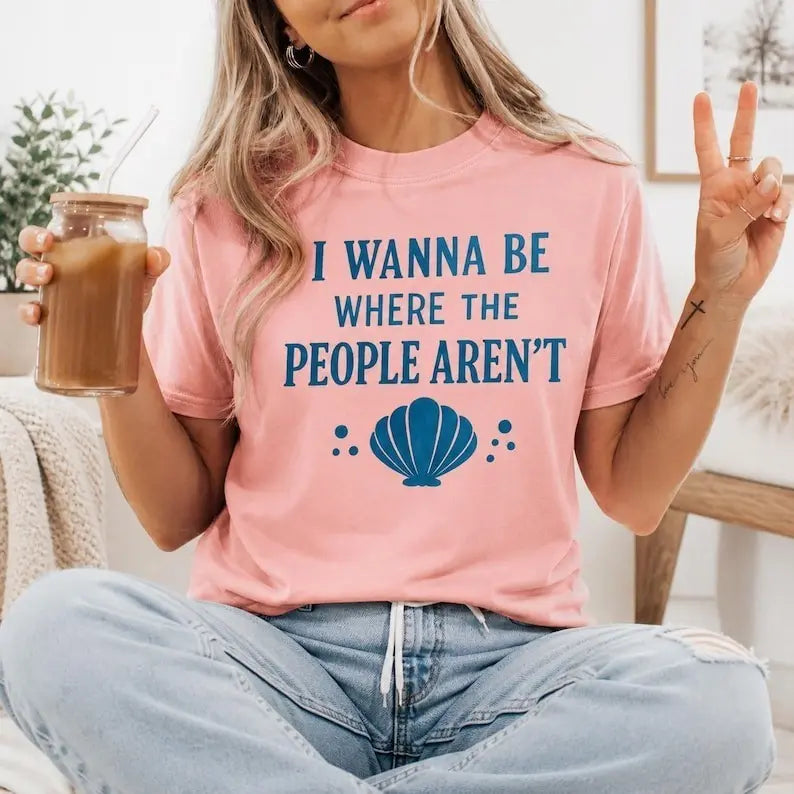I Wanna Be Where The People Aren't Seashell Graphic T-Shirt | Light Pink Introvert Summer Cotton Tee