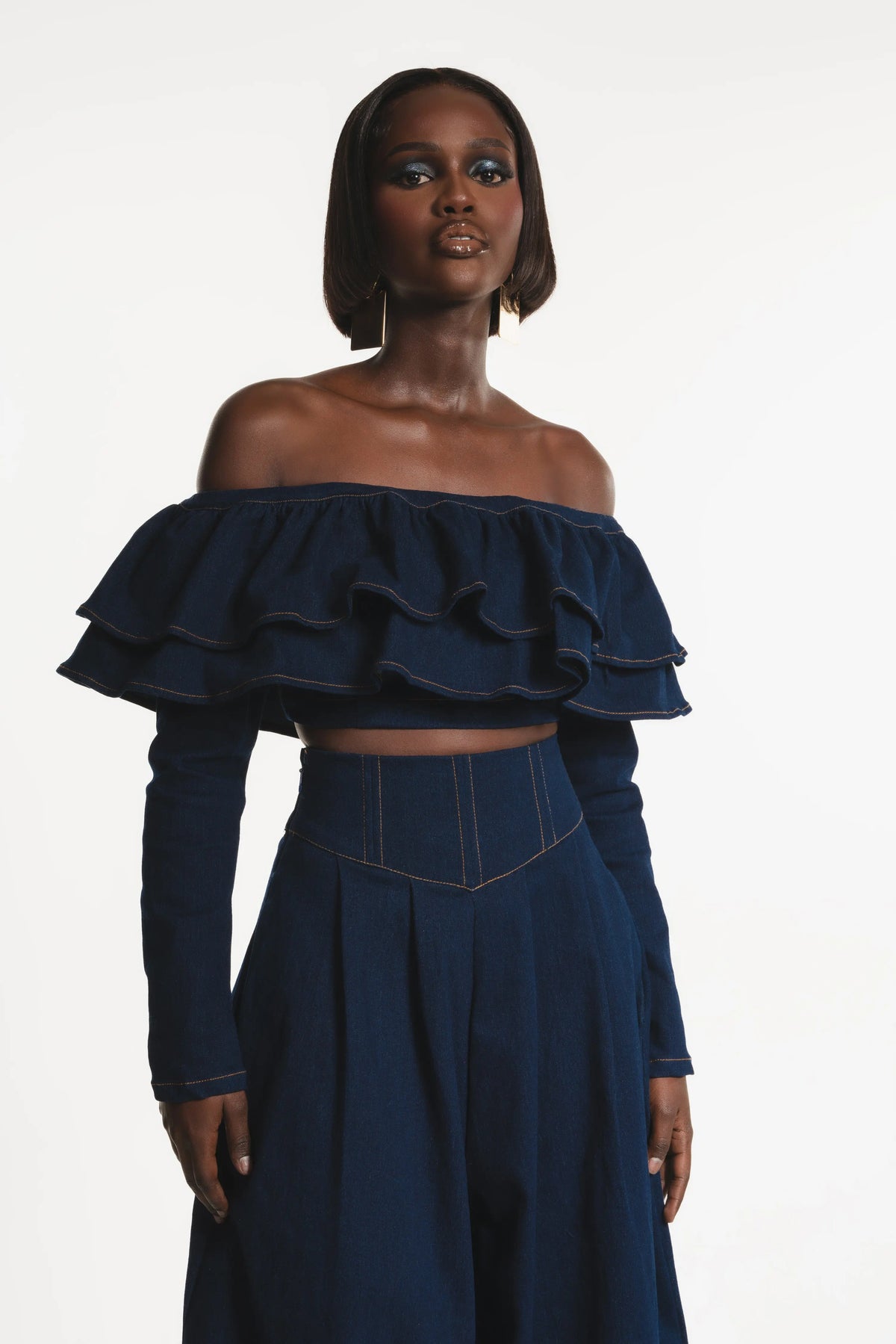 Denim Dija Ruffle Crop Top