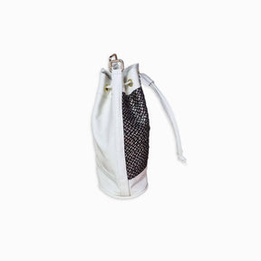 Beige Leather Bucket Terra Bag – Handmade Crossbody & Handbag, Ethical Palm Weave Bucket bag for Women