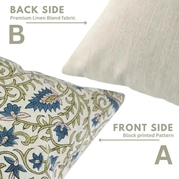 Handcrafted Block Print Linen Blend Pillow Cover - Hawa Mahal