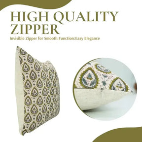 Natural Handmade Block Print Viscose Linen Pillow Cover - Pan Patti