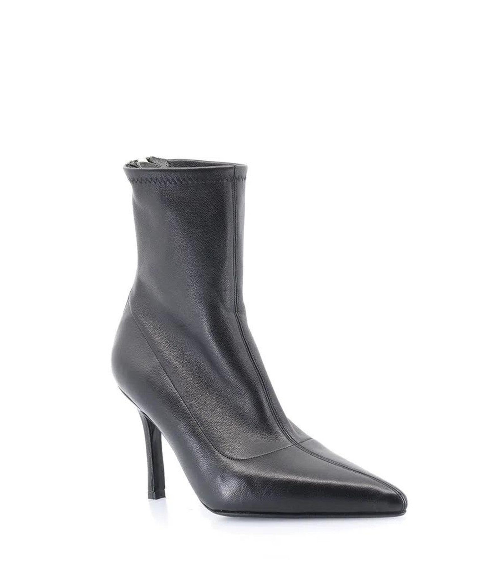Chic Black Leather Booties with Heel Zip Emilia