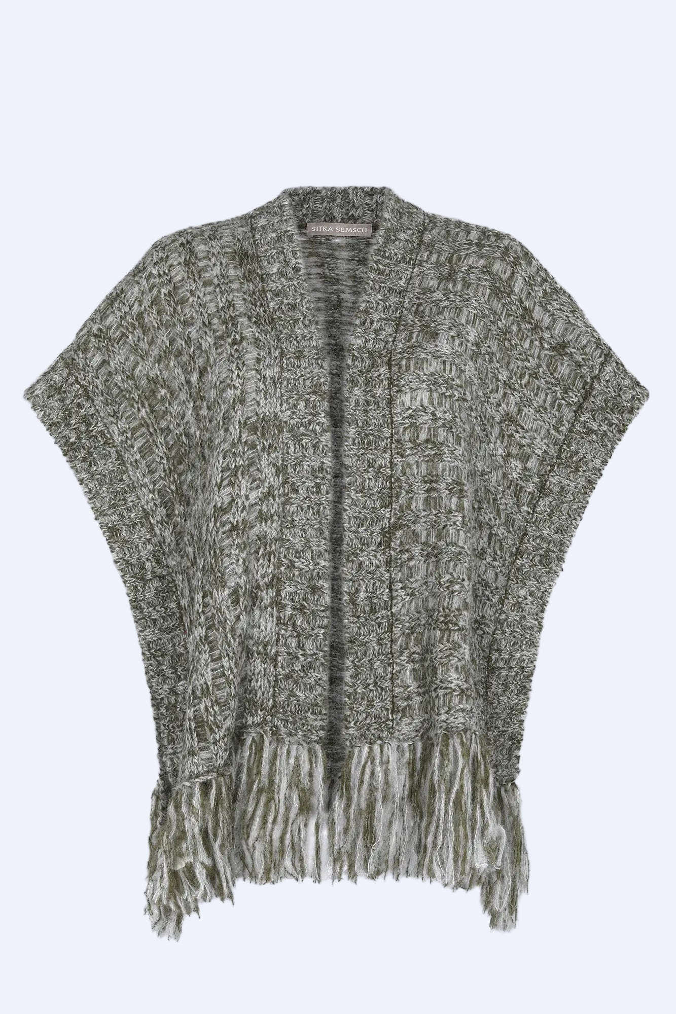 Amaris Alpaca Fringe Poncho | Olive Melange