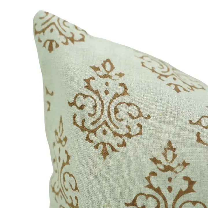 Hand-Carved Decorative Block Print Boho Pure Linen Pillow Cover- Ekakshar Buta