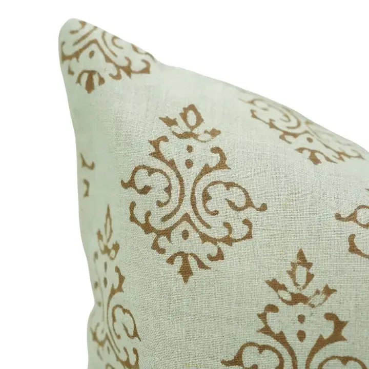 Hand-Carved Decorative Block Print Boho Pure Linen Pillow Cover- Ekakshar Buta