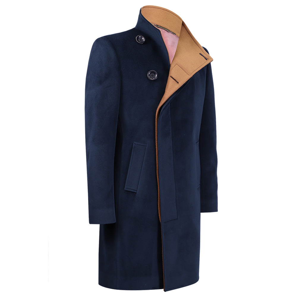 Double-breasted coat in two contrasting colors