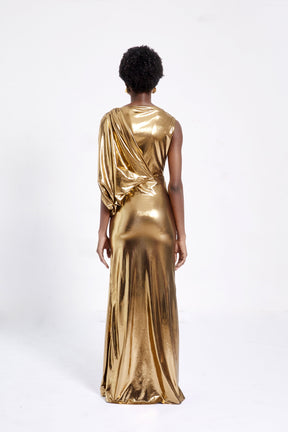 GOLD DRAPED DRESS- GOLD