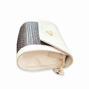 Beige Leather Crossbody Curvo Bag