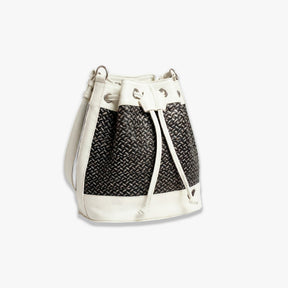 Beige Leather Bucket Terra Bag – Handmade Crossbody bag, Ethical Palm Weave Bucket bag for Women