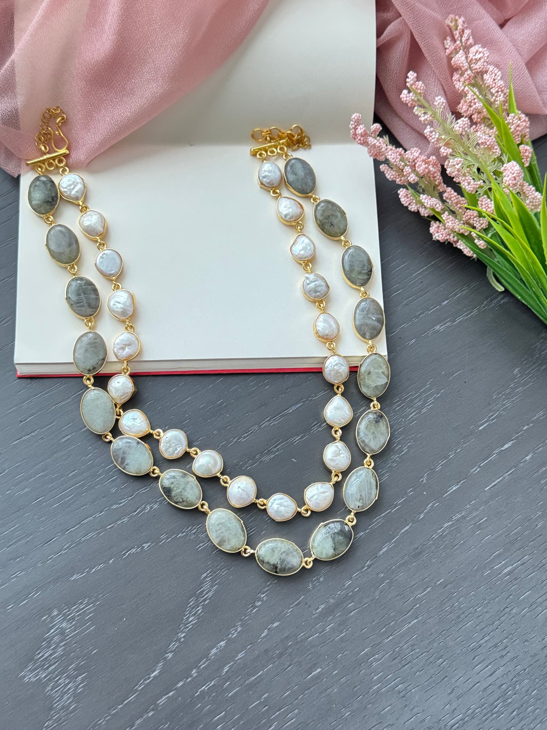 Baroque Pearl & Raw stone Necklace
