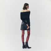 Tess Croc Embossed Leather Mini Slit Skirt