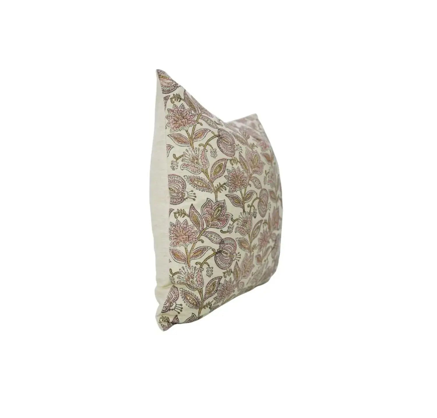 Natural Block Print Linen Blend Pillow Cover - Custard Apple