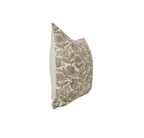 Natural Block Print Linen Blend Pillow Cover - Custard Apple